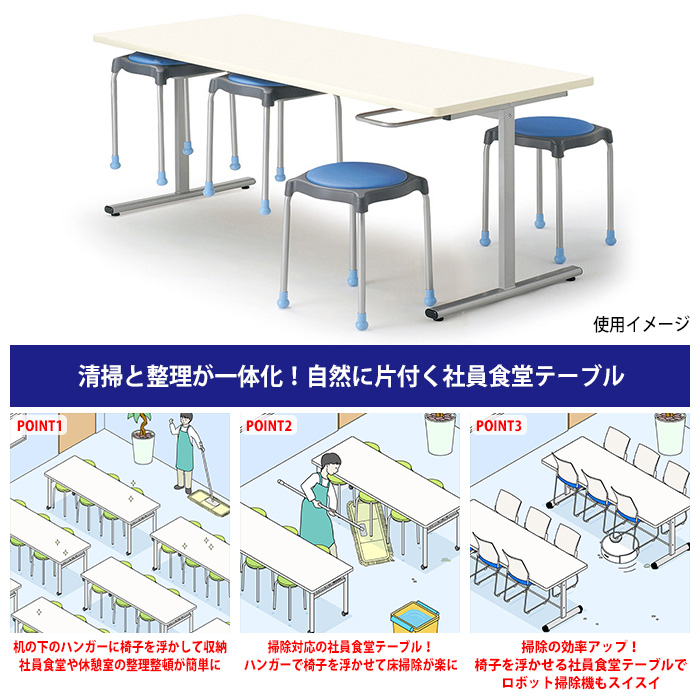 社員食堂テーブル 会社 E-ORS-1875 (6人用チェア収納) 幅1800x奥行750x高さ700mm ダイニングテーブル 休憩室 会議室 学校 学生寮 社員寮 工場_1