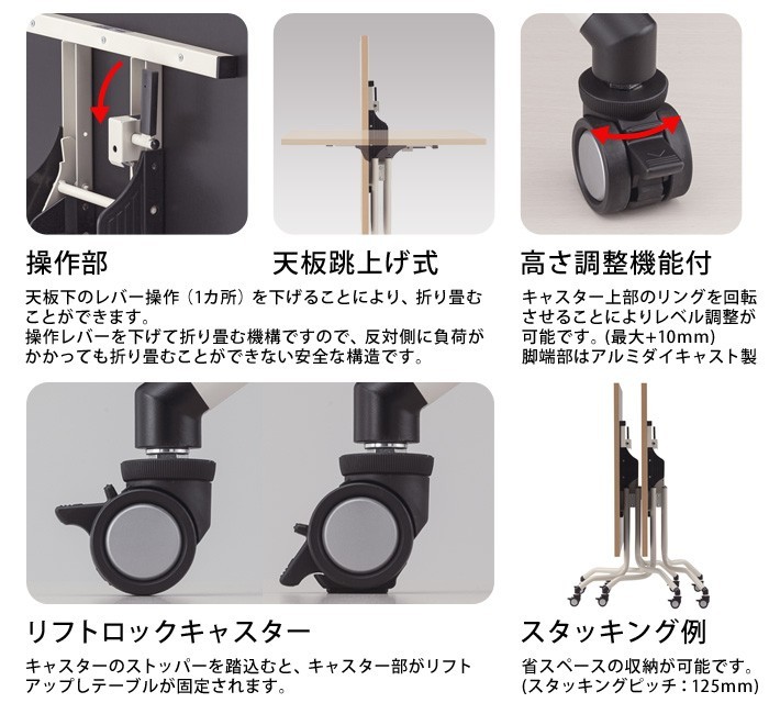 フラップテーブル キャスター付 FRC-0909 幅90x奥行90x高さ72cm 角型 会議用テーブル 折りたたみ カフェテーブル ラウンジテーブル  日本製