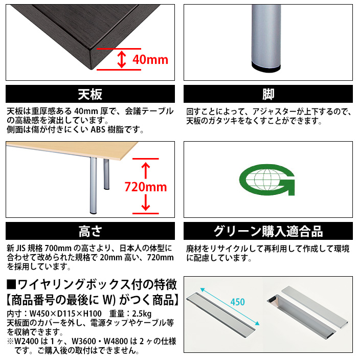 会議用テーブル セット 8人用 LSD-3612RSET ミーティングテーブル LSD-3612R （幅3600x奥行1200x高さ720mm） 1台  ＋ チェア FTX-20 8脚 大型 高級