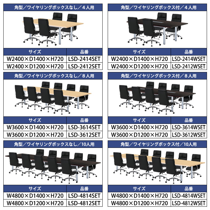 会議用テーブル セット 8人用 LSD-3612RSET ミーティングテーブル LSD-3612R （幅3600x奥行1200x高さ720mm） 1台  ＋ チェア FTX-20 8脚 大型 高級