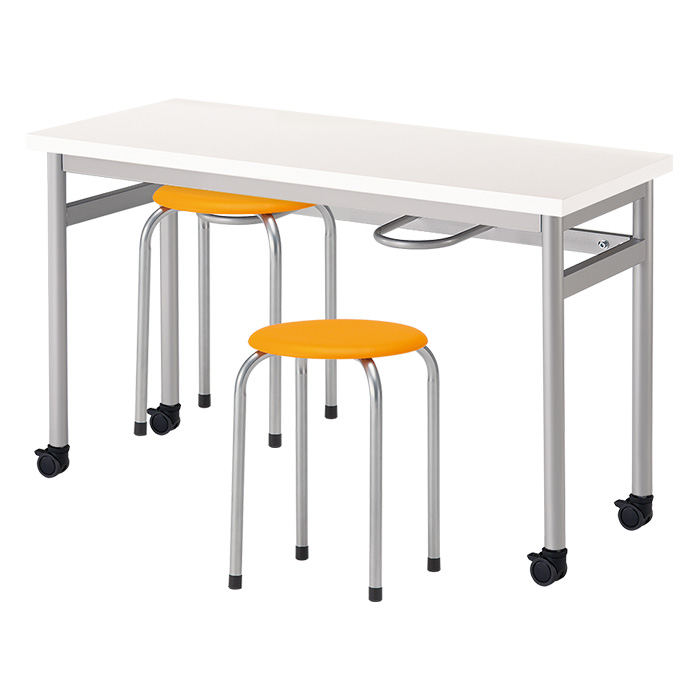 丸椅子 2人用セット 床掃除簡単 椅子収納可能 (E-RHM-1245C) 1台 + 丸椅子(M-22) 2脚 休憩室 テーブル 【パラレル】