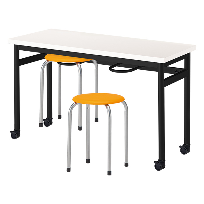 丸椅子 2人用セット 床掃除簡単 椅子収納可能 (E-RHM-1245C) 1台 + 丸椅子(M-22) 2脚 休憩室 テーブル 【パラレル】