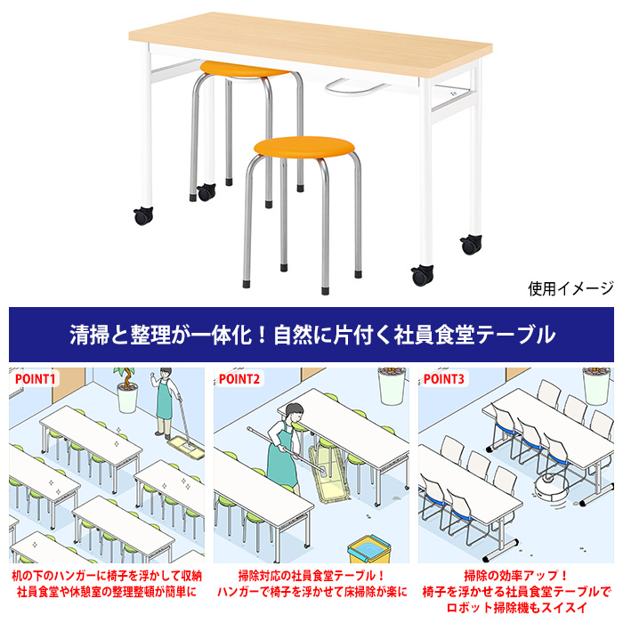 丸椅子 2人用セット 床掃除簡単 椅子収納可能 (E-RHM-1245C) 1台 + 丸椅子(M-22) 2脚 休憩室 テーブル 【パラレル】
