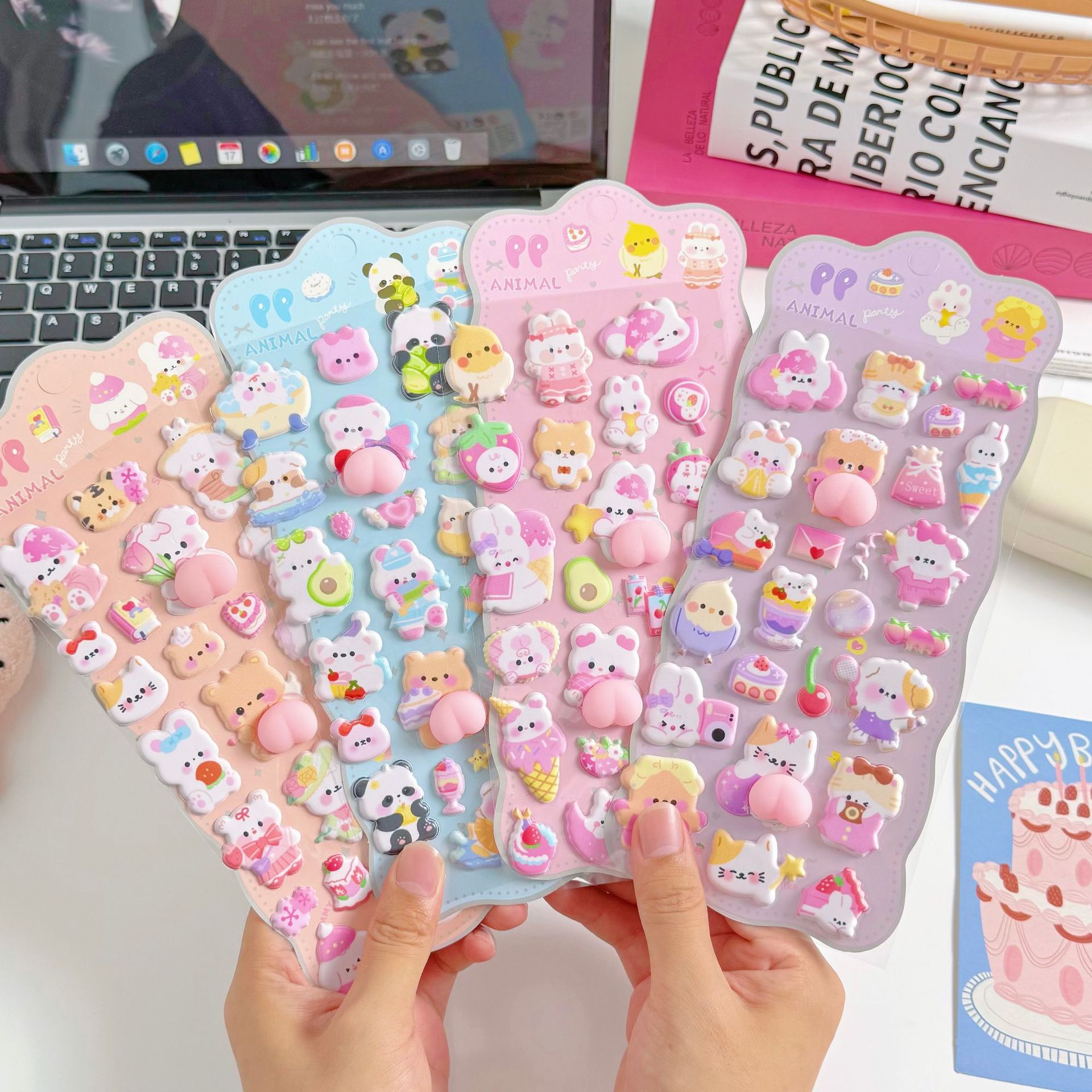 立体ステッカー ぷくぷくシール 動物 スマホ 手帳 2枚入り