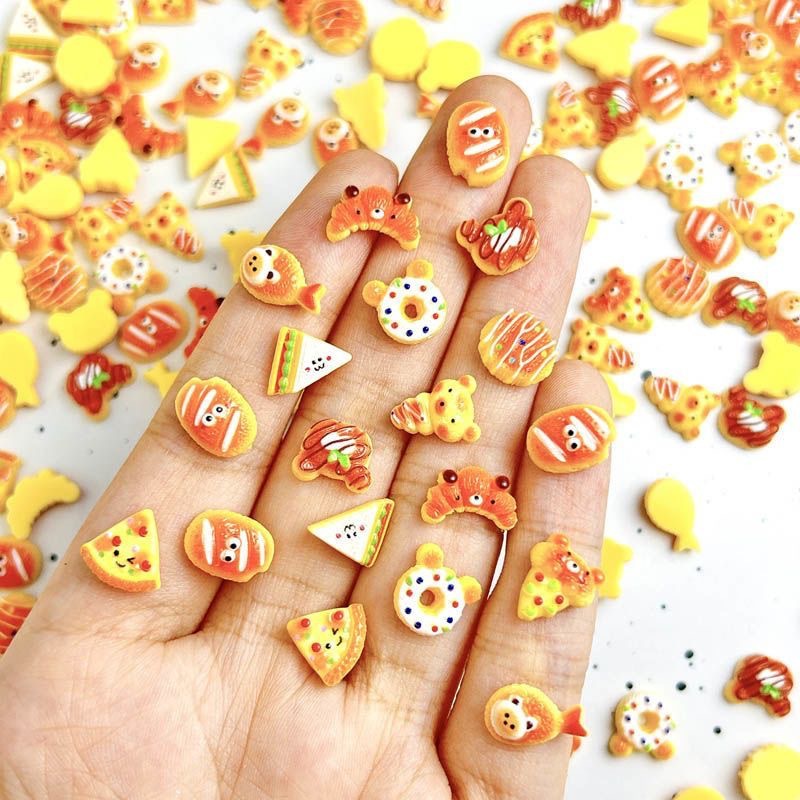 約50個 デコパーツ ネイルパーツ 樹脂 パン ピザ クマ ハンドメイド