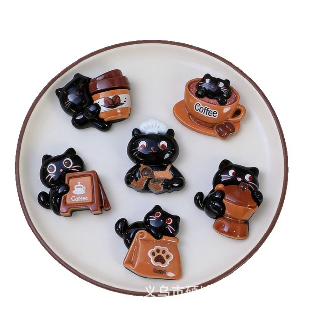 30個 デコパーツ 樹脂 ネコ 黒ネコ 動物 コーヒー カフェ ランダム