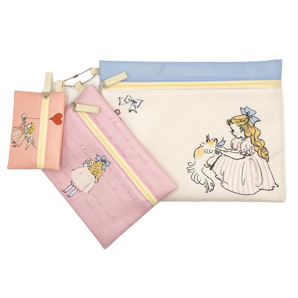 くらはしれい 3連 ポーチ YE RD 雑貨 小物入れ イラスト レトロ 絵本