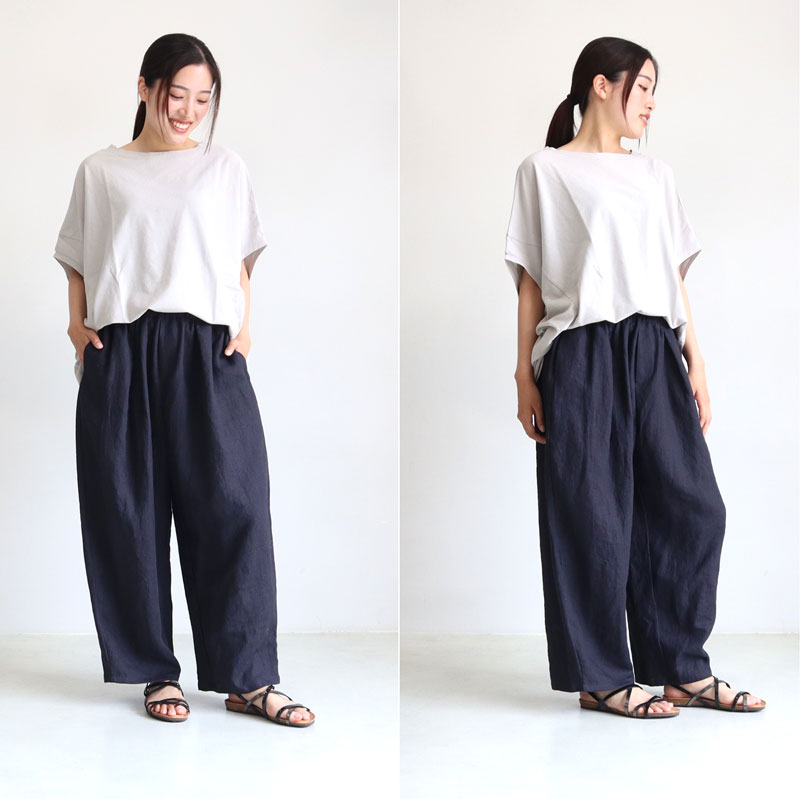 «新品タグ付»　mizuiro ind　ワイドパンツ　リネン　裏地付　紫サイズ2 9/16(火)12:00販売終了】mizuiro ind コットンリネンハイ