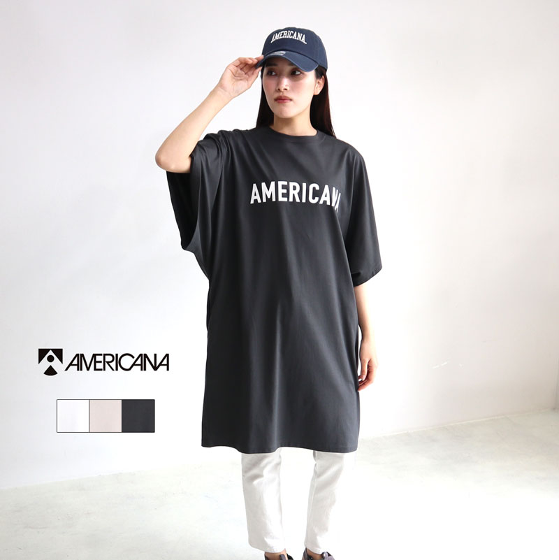 Americana アメリカーナ ワイドスリーブＴチュニック丈 BRF-M-685A レディース 春夏 Tシャツ ティーシャツ ロゴTシャツ  オーバーサイズ ゆったり 5分袖