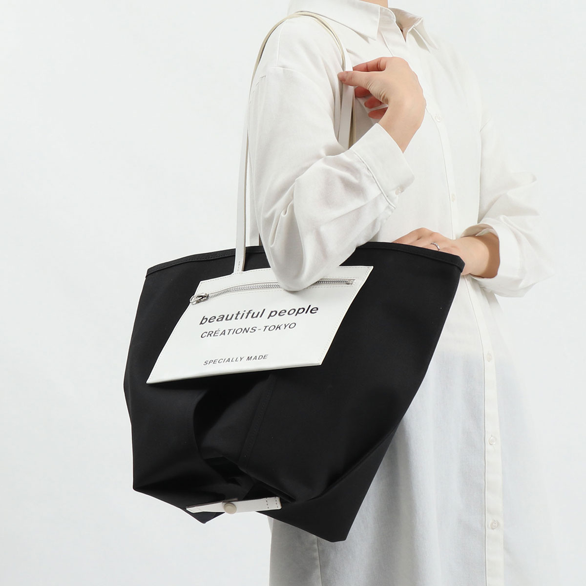 最大40%★11/5限定 ビューティフルピープル トート beautiful people トートバッグ lining logo pocket  tote bag A4 日本製 レディース 7235611968 7315611968