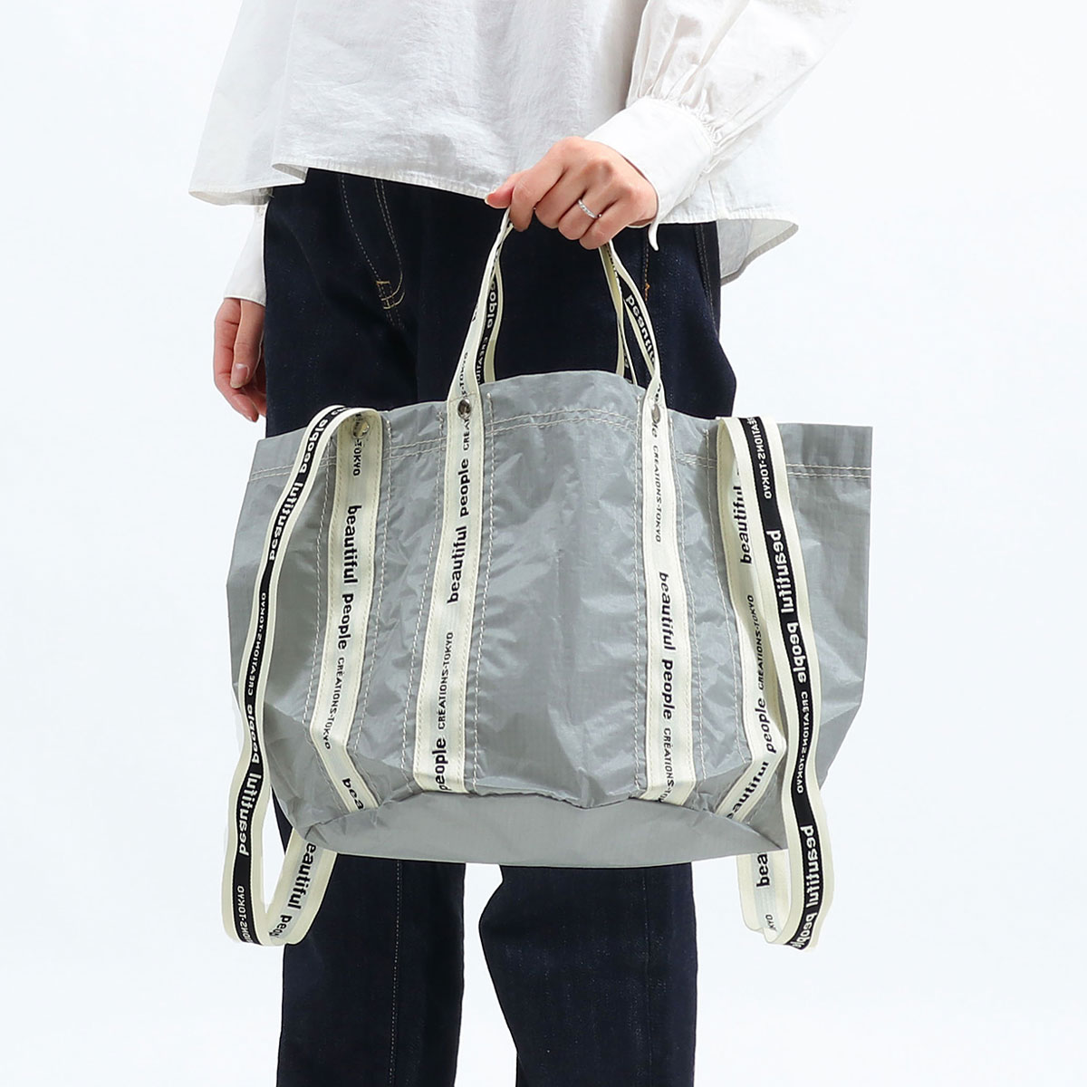 最大40%★5/15限定 ビューティフルピープル トートバッグ beautiful people sail cloth logo tape shift bag S トート 2WAY レディース 611938｜galleria-onlineshop｜03