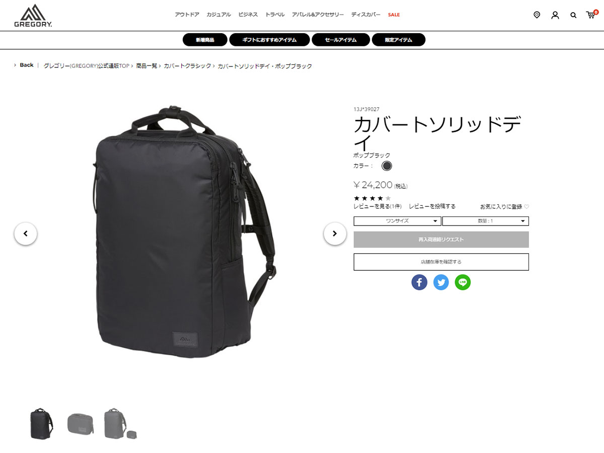 日本正規品 グレゴリー リュック GREGORY カバートクラシック