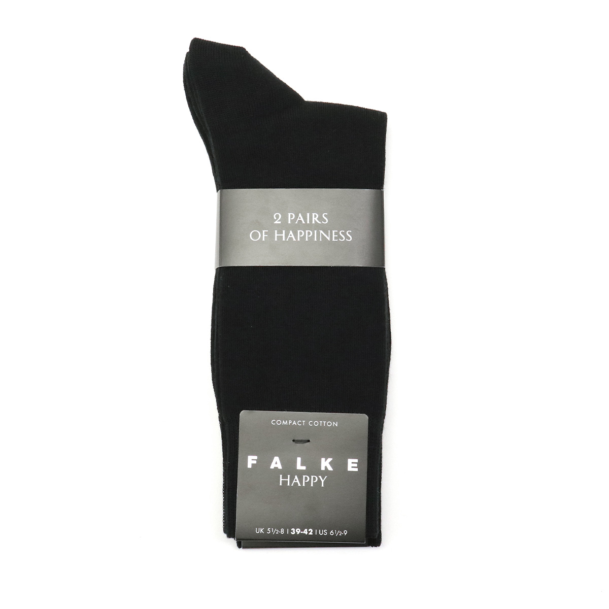 ファルケ 靴下 FALKE Happy 2P Socks ハッピー 2P ソックス 2足セット クルーソックス 24.5〜26.5センチ クルー丈 黒  学生 メンズ 14610