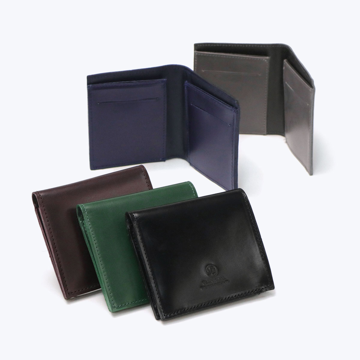【美品】グレンロイヤル　二つ折り財布　レザー　ロゴ型押し　小銭入れ　黒 GLENROYAL グレンロイヤル 二つ折り 財布 レディース メンズ ZIP