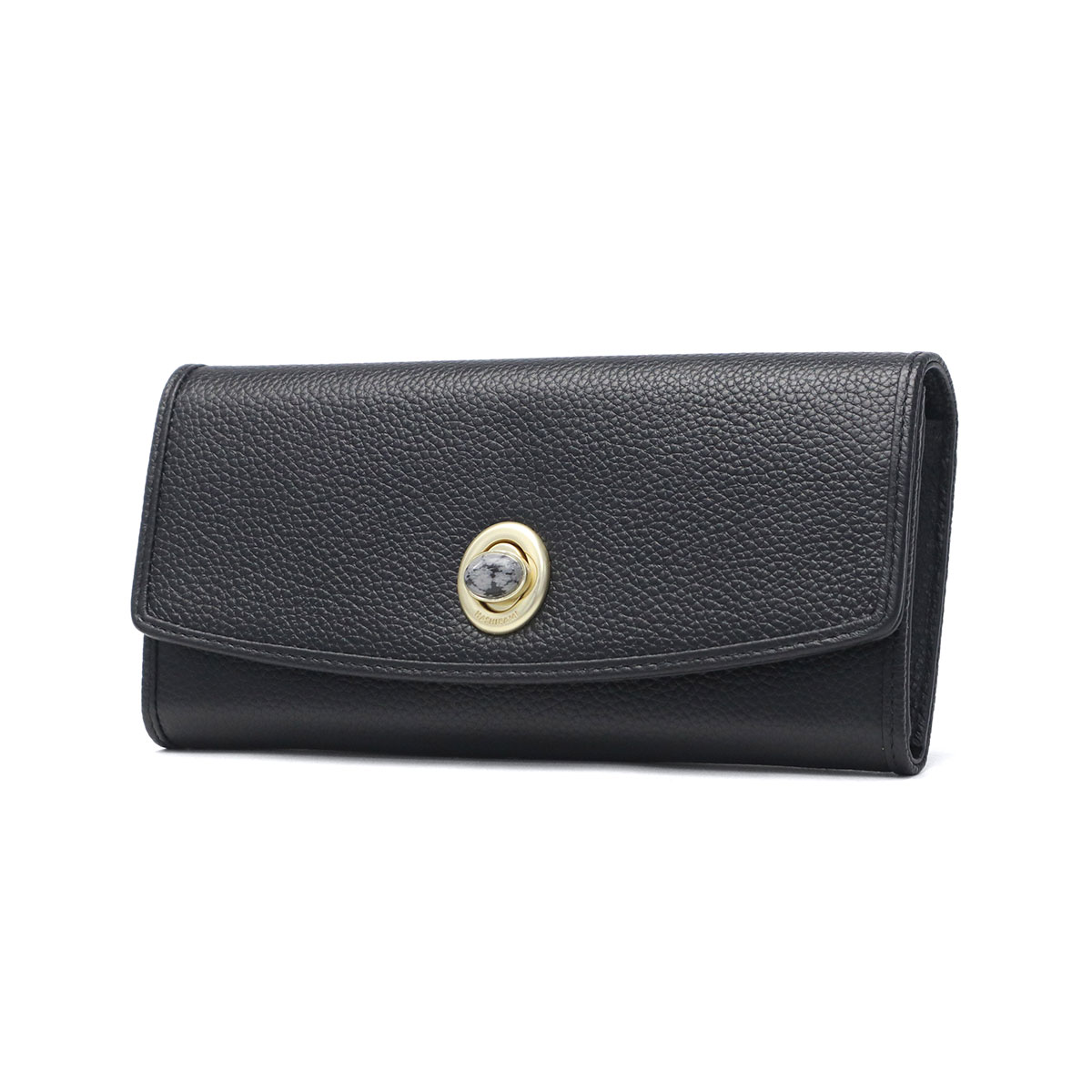 ハシバミ 長財布 レディース カード HASHIBAMI 財布 ブランド 大容量 本革 革 レザー おしゃれ かわいい かぶせ フラップ 小銭入れ パワーストーン 大人 上品 シンプル 天然石 ロングウォレット Ha-2104-306 BLACK