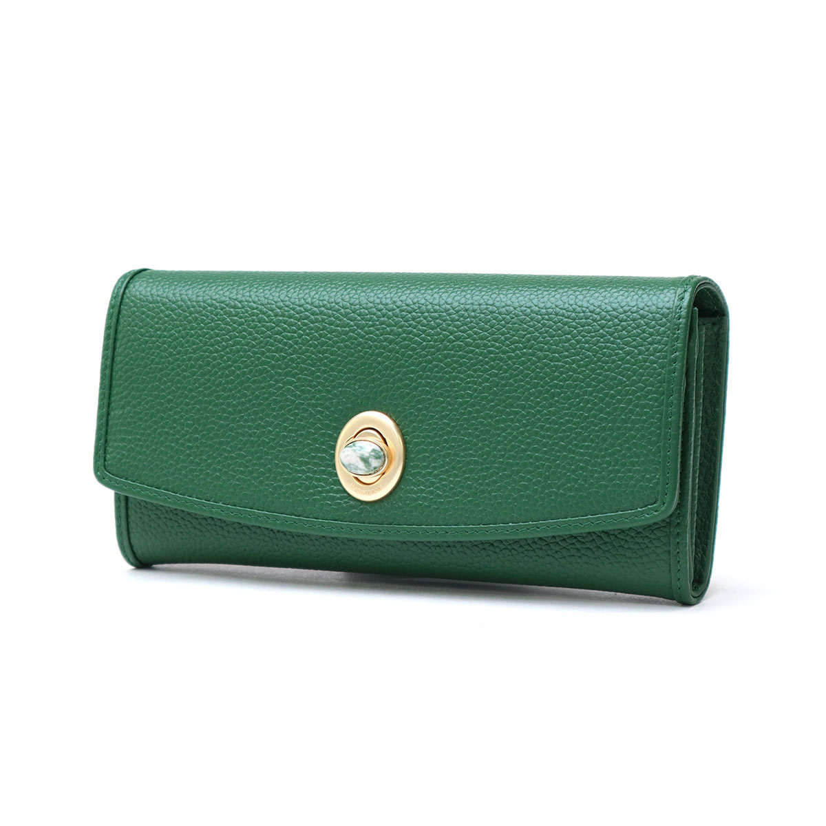 ハシバミ 長財布 レディース カード HASHIBAMI 財布 ブランド 大容量 本革 革 レザー おしゃれ かわいい かぶせ フラップ 小銭入れ パワーストーン 大人 上品 シンプル 天然石 ロングウォレット Ha-2104-306 BOTTLEGREEN