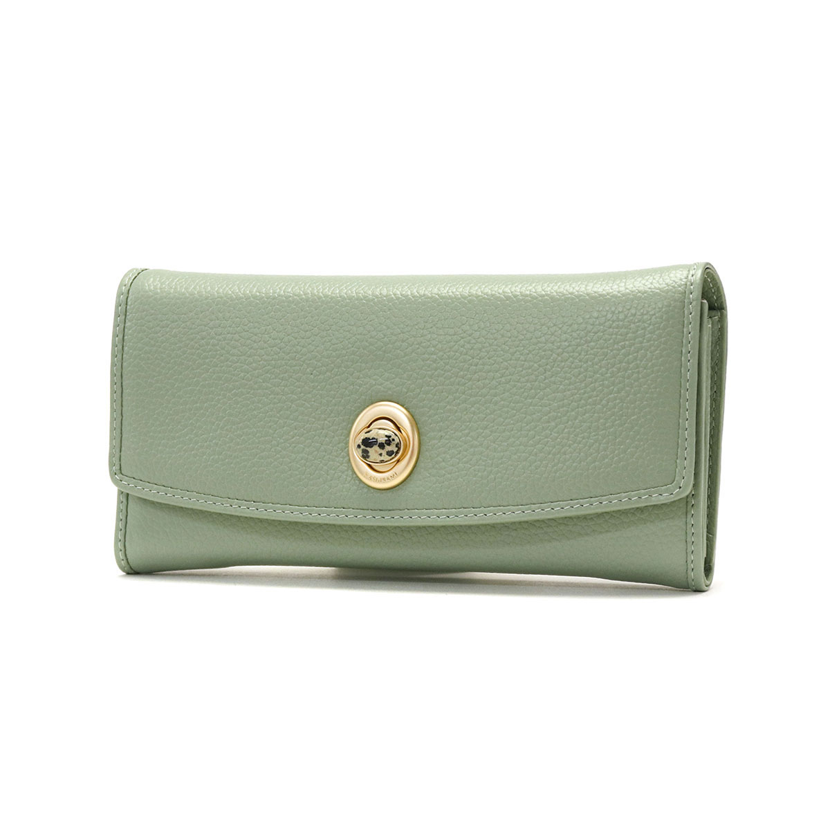 ハシバミ 長財布 レディース カード HASHIBAMI 財布 ブランド 大容量 本革 革 レザー おしゃれ かわいい かぶせ フラップ 小銭入れ パワーストーン 大人 上品 シンプル 天然石 ロングウォレット Ha-2104-306 OPALGREEN