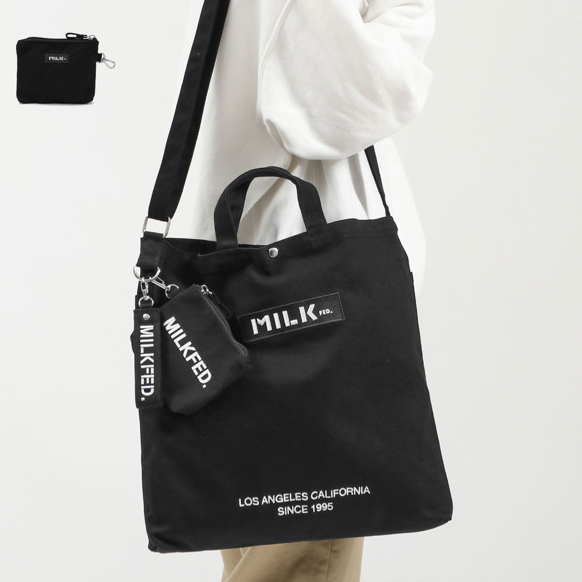 セール30％OFF ミルクフェド トートバッグ MILKFED. CANVAS SACOCHE W/POUCH ショルダーバッグ 斜めがけ 2WAY  B4 A4 通学 レディース 103212053015