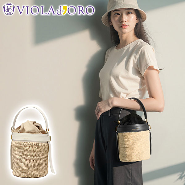 VIOLAd'ORO バッグ かごバッグ レディース イエロー アバカ×牛革 VIOLAd'ORO バッグ かごバッグ レディース イエロー アバカ×牛革