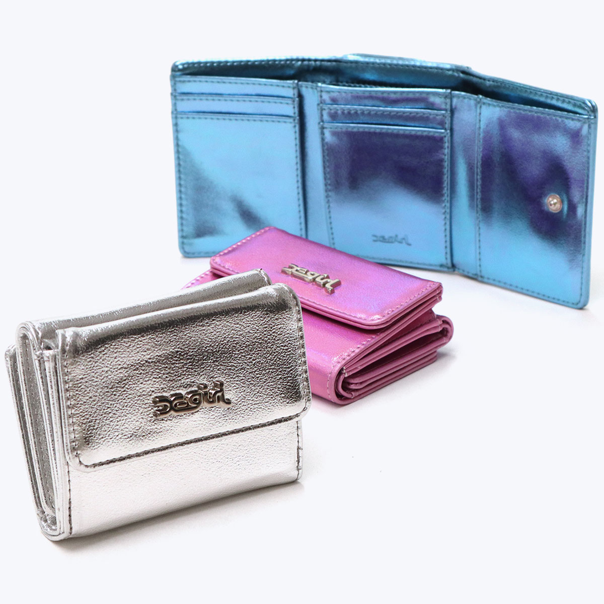 最大38%★5/23限定 エックスガール 三つ折り財布 X-girl METALLIC FAUX LEATHER MINI WALLET 小銭入れ  小さめ カード入れ メタリック レディース 105233054005