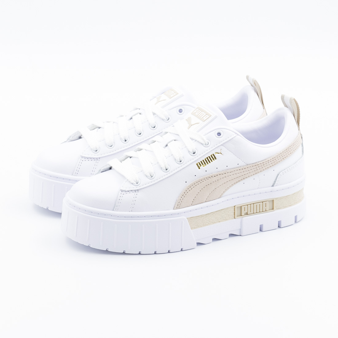 プーマ PUMA メイズ レザー ウィメンズ スニーカー Mayze Lth 厚底 クラシック 381983 Pホワイト/Pブラック  Pホワイト/ペヨーテ 01 02