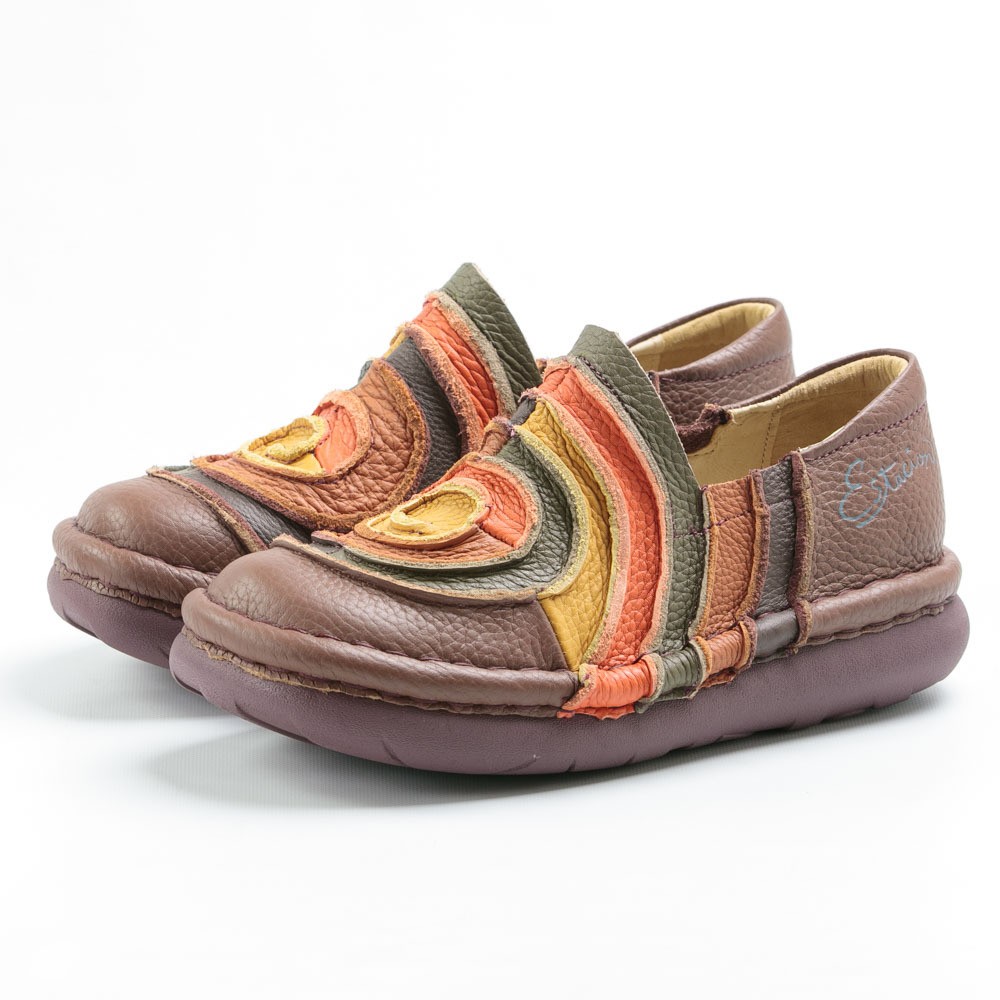 エスタシオン 靴 スリッポン うずまき マルチカラー 履きやすい 5層ソール 牛革 本革 手作り レザーシューズ レディース