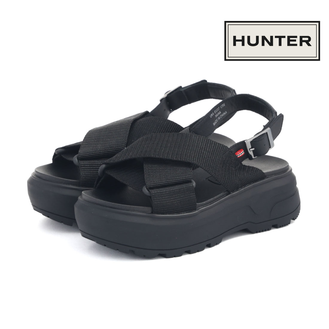 HUNTER ブラック ストラップサンダル HUNTER ハンター レディース メンズ サンダル ユニセックス