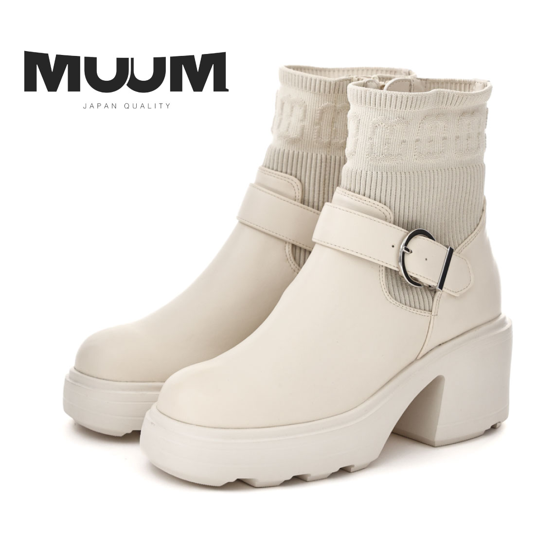 MUUM（ムーム） レディース ブーツ リブニットエンジニアショート