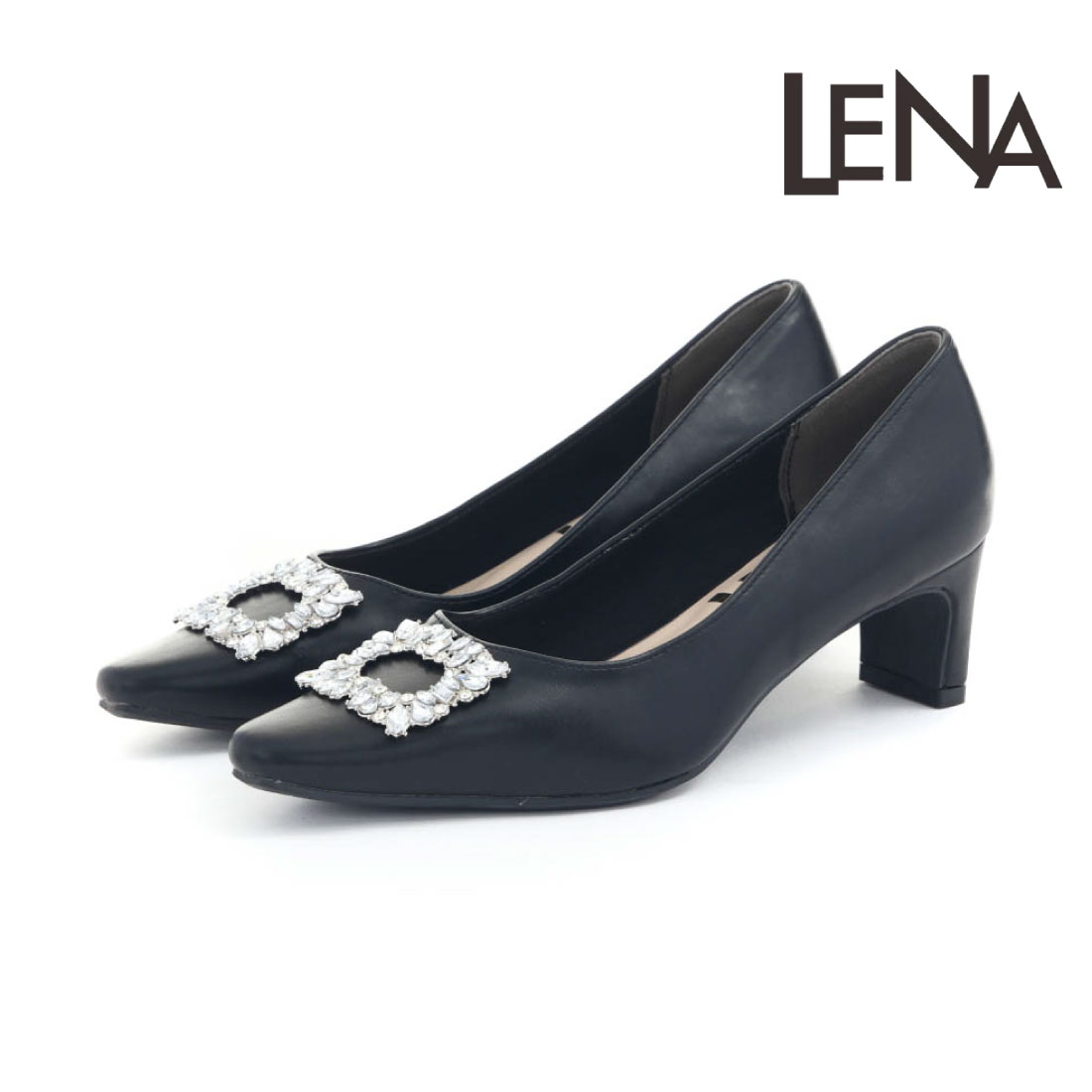 レナ LENA レディース パンプス ビジューパンプス 5cm ヒール スクエア