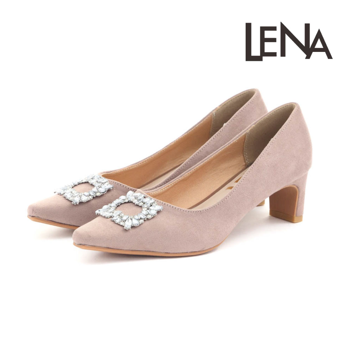 グッチ　パンプス　スエード ビジュー　2.5センチヒール　未使用品 レナ LENA レディース パンプス ビジューパンプス 5cm ヒール スクエア