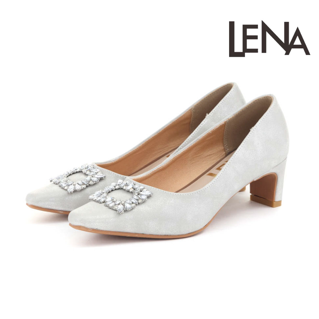 レナ LENA レディース パンプス ビジューパンプス 5cm ヒール スクエア