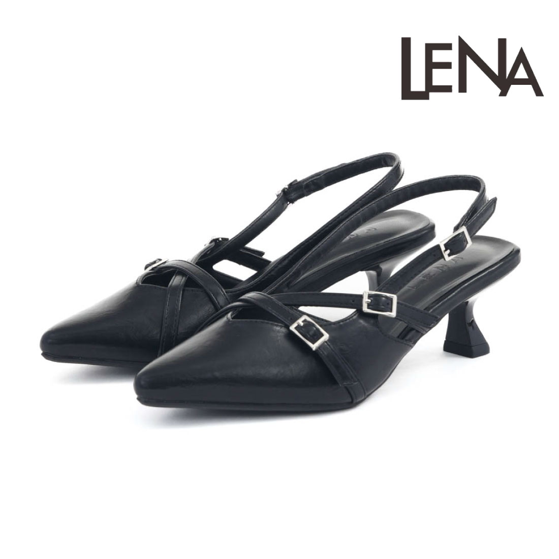 Lena（レナ） レディース パンプス ポインテッドトゥ クロスストラップ