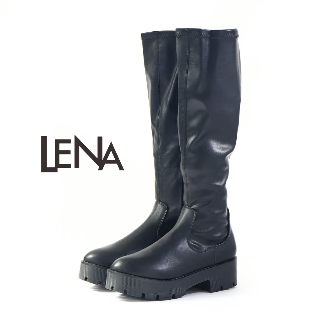 Lena（レナ） レディース ブーツ ひざ下丈ロングブーツ サイド