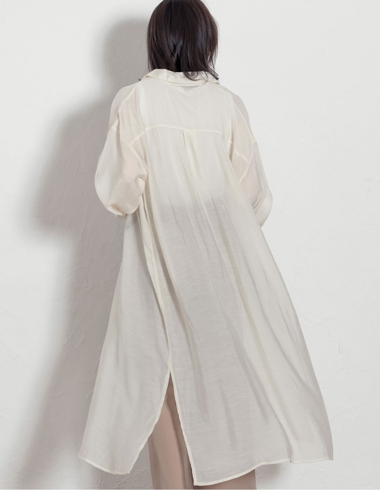 セールsale Auralee オーラリー ワンピース シャツワンピース 長袖 ロング Aライン ライトブラウン 茶色 春 夏 シアー 透け感 スリット ウール ポリ ブランドおしゃれ Ieem In