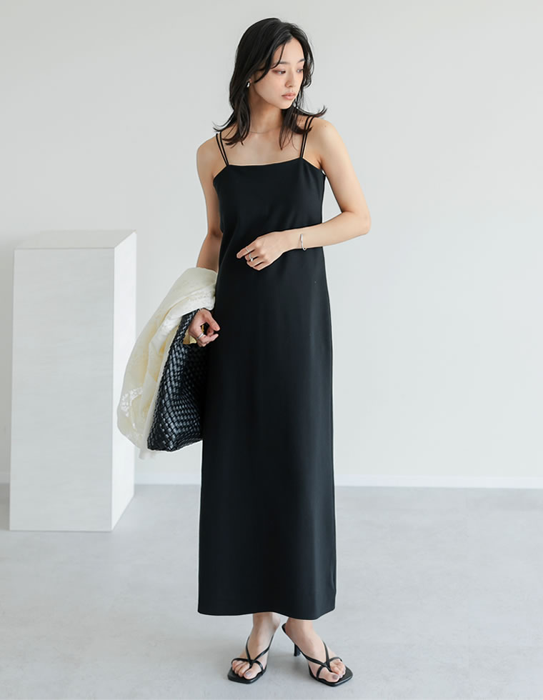 ワンピース レディース キャミカップ付き ダブルストラップ 低身長 2025春夏 返品交換不可 | Re:EDIT | 01