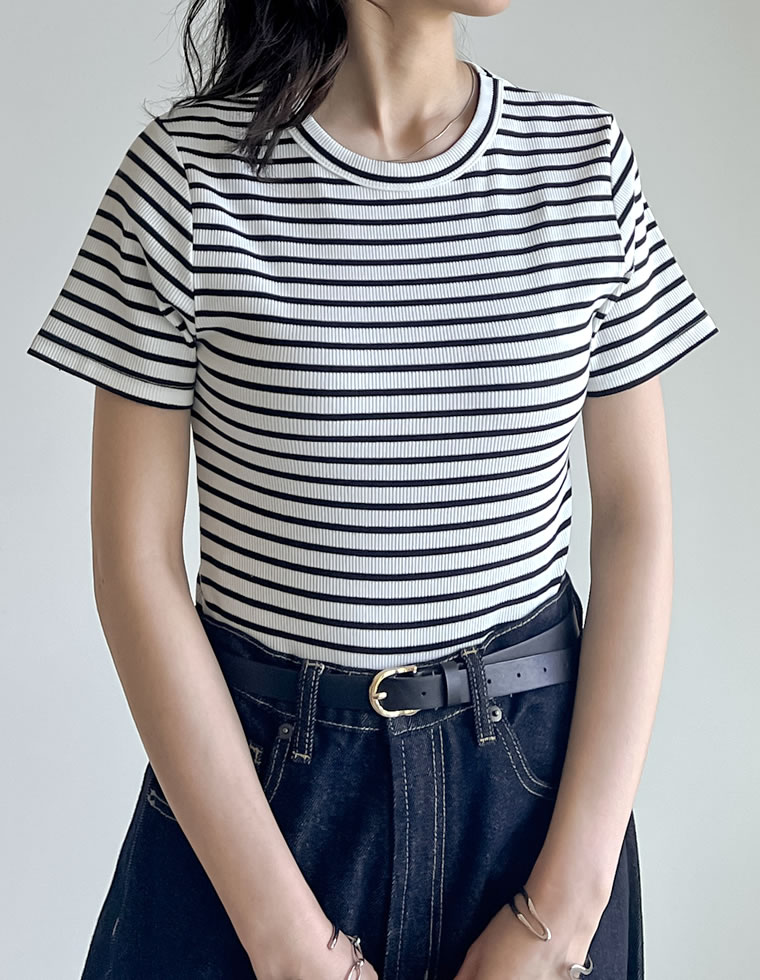 Tシャツ レディース トップス カットソー 半袖 リブカットソー インナー ストレッチ 新色追加 晩夏 XL 2025春夏[mb] | Re:EDIT | 05