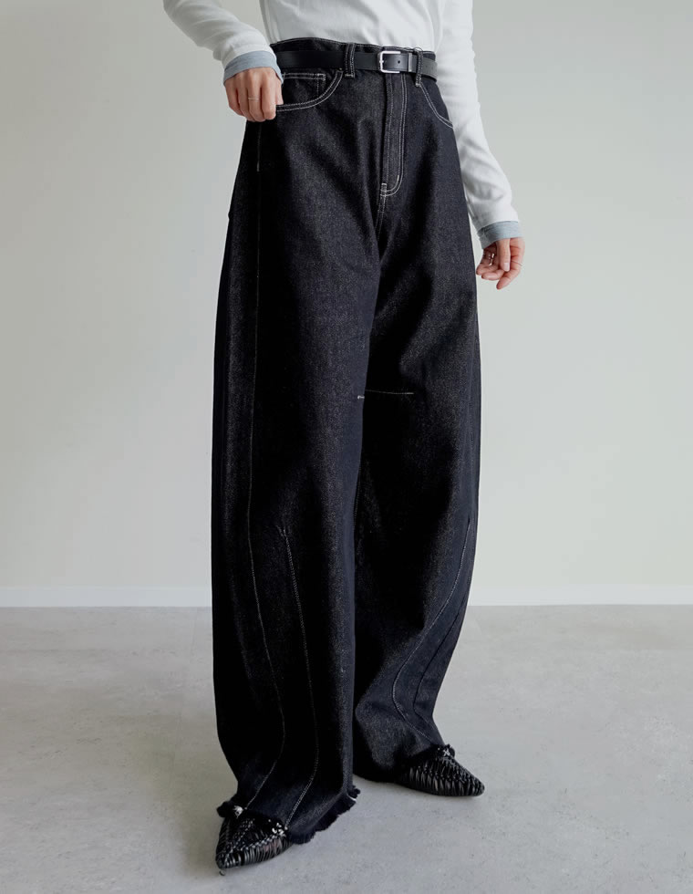 デニム バレルレッグ カーブデニム ジーンズ 14色 9サイズ 低身長 高身長 パンツ 裾フリンジ ワイド 新色追加 2025秋冬 | Re:EDIT | 13