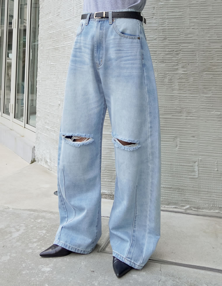 デニム バレルレッグ カーブデニム ジーンズ 14色 9サイズ 低身長 高身長 パンツ 裾フリンジ ワイド 新色追加 2025秋冬 | Re:EDIT | 11