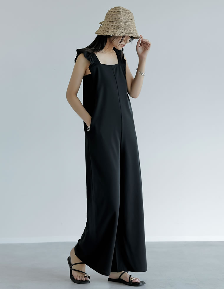 オールインワン レディース フリルストラップ バックリボン マシンウォッシャブル お家で洗える 洗濯機で洗える 低身長 2023春夏 | Re:EDIT | 01