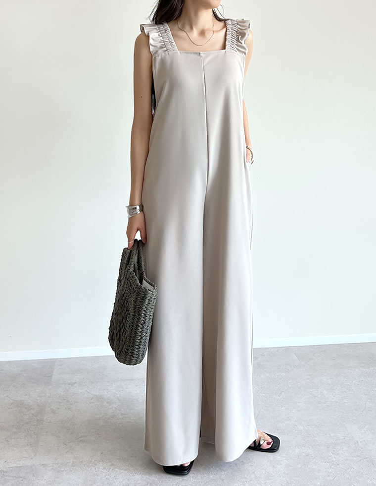 オールインワン レディース フリルストラップ バックリボン マシンウォッシャブル お家で洗える 洗濯機で洗える 低身長 2023春夏 | Re:EDIT | 02