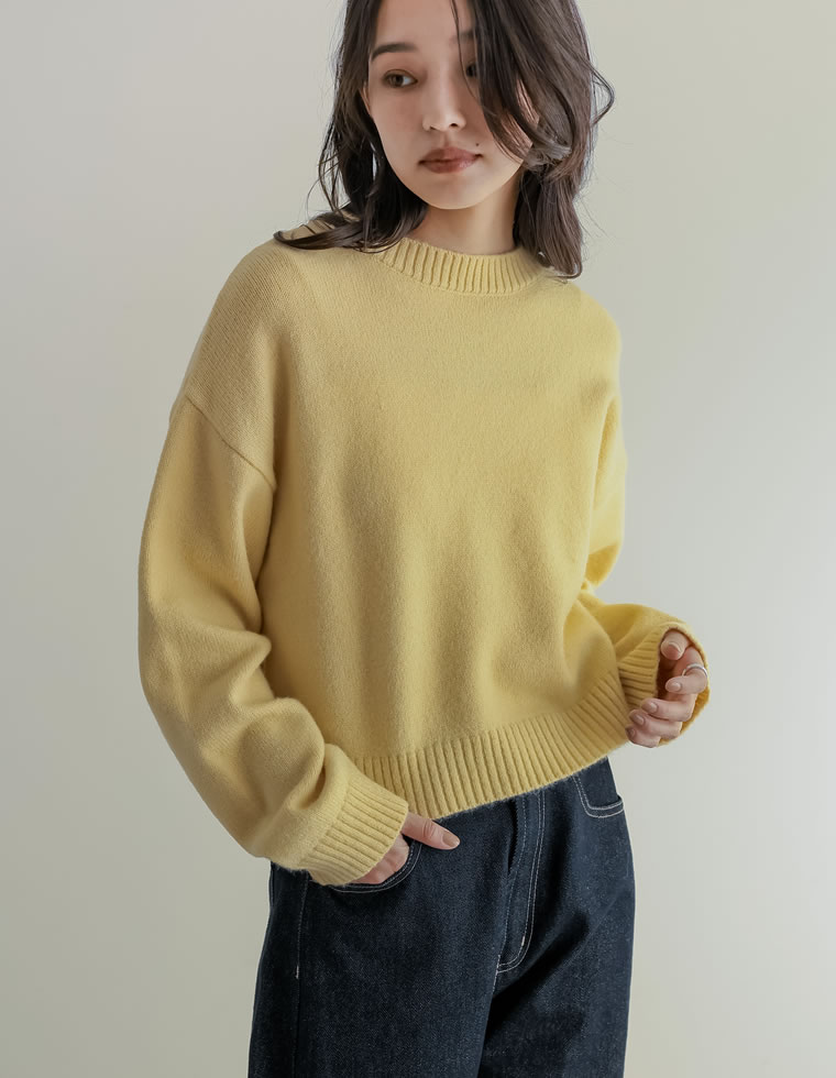 ニット トップス レディース 長袖 10色 M/L プルオーバー セーター クロップド丈 カラーニット 秋冬 | Re:EDIT | 10