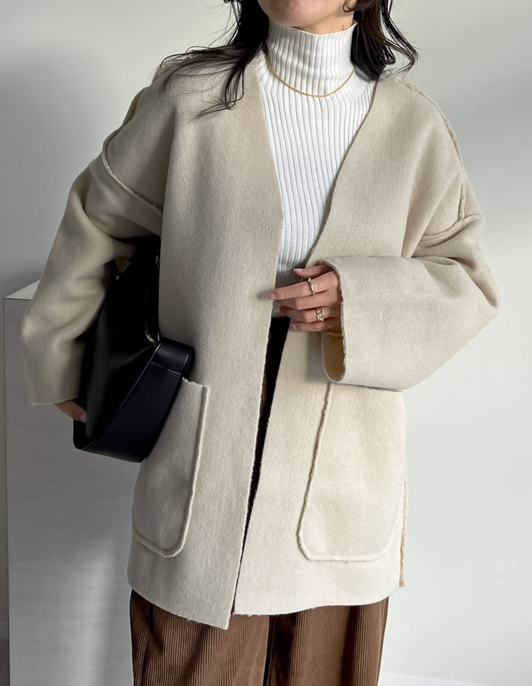 Re:EDIT ボア ノーカラー リバーシブル 2way ロングコート M