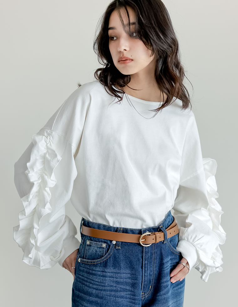 Re:EDIT カットソー レディース フリルトップス Tシャツ