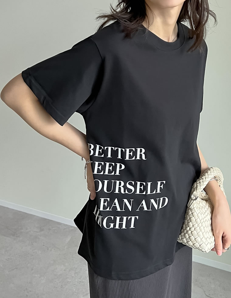 Tシャツ レディース カットソー クルーネック ロゴT 半袖 ミドル丈 接触冷感 UVカット 日焼け対策 紫外線対策 春夏[mb] | Re:EDIT | 01