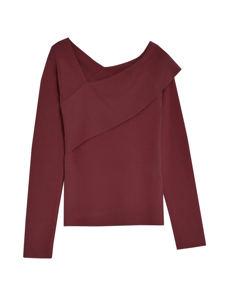 アシンメトリーネックニットトップス