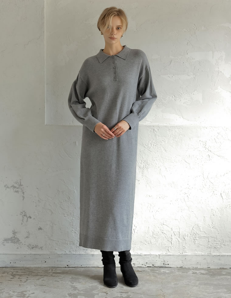【新品未使用】【完売品】Randy ビジュープレッピーワンピース GRAY 涙開き風ミモレ丈ニットワンピースsdpxyf3300 ピンク – [公式
