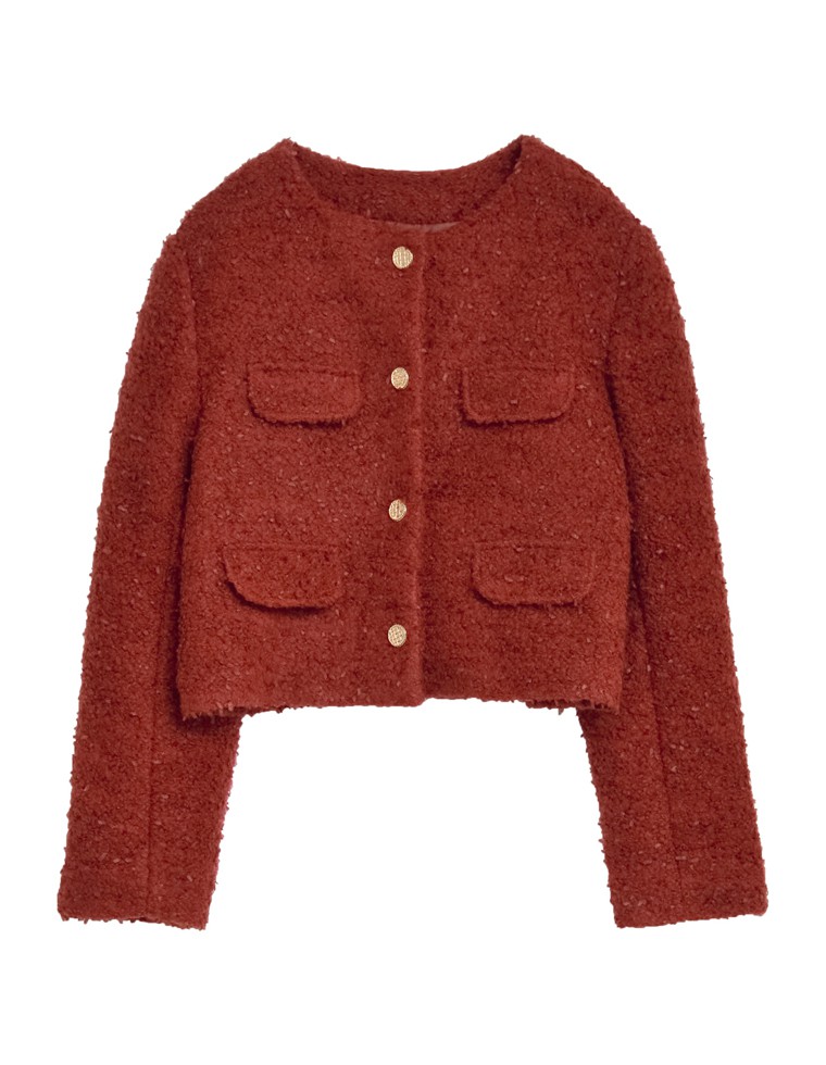 ボアリボンノーカラーツイードジャケット