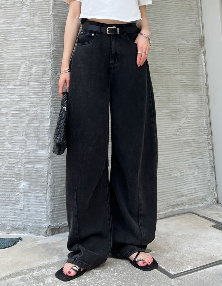 パンツ レディース ボトム カーブ バレルレッグジーンズ ウォッシュ加工 ダメージ加工 ワイドパンツ 低身長 高身長 2025春夏 | Re:EDIT | 01