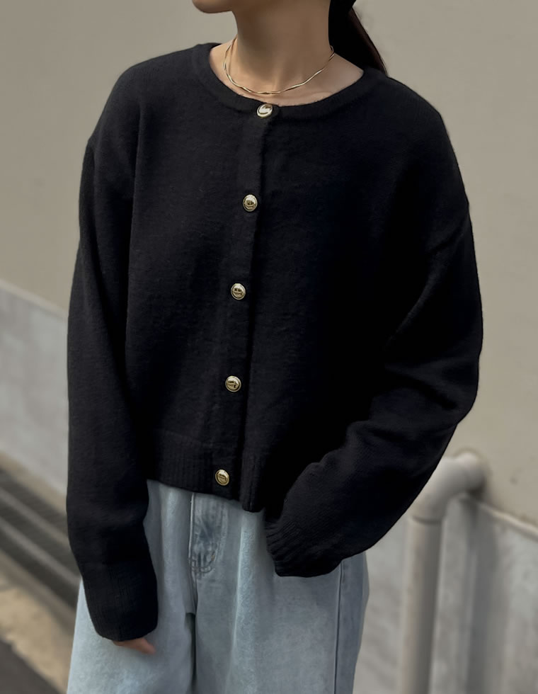 美品✨LOUNIE 洗える♪ジップアップニットカーディガン ブラック 金ボタン 美品✨LOUNIE 洗える♪ジップアップニットカーディガン ブラック 金
