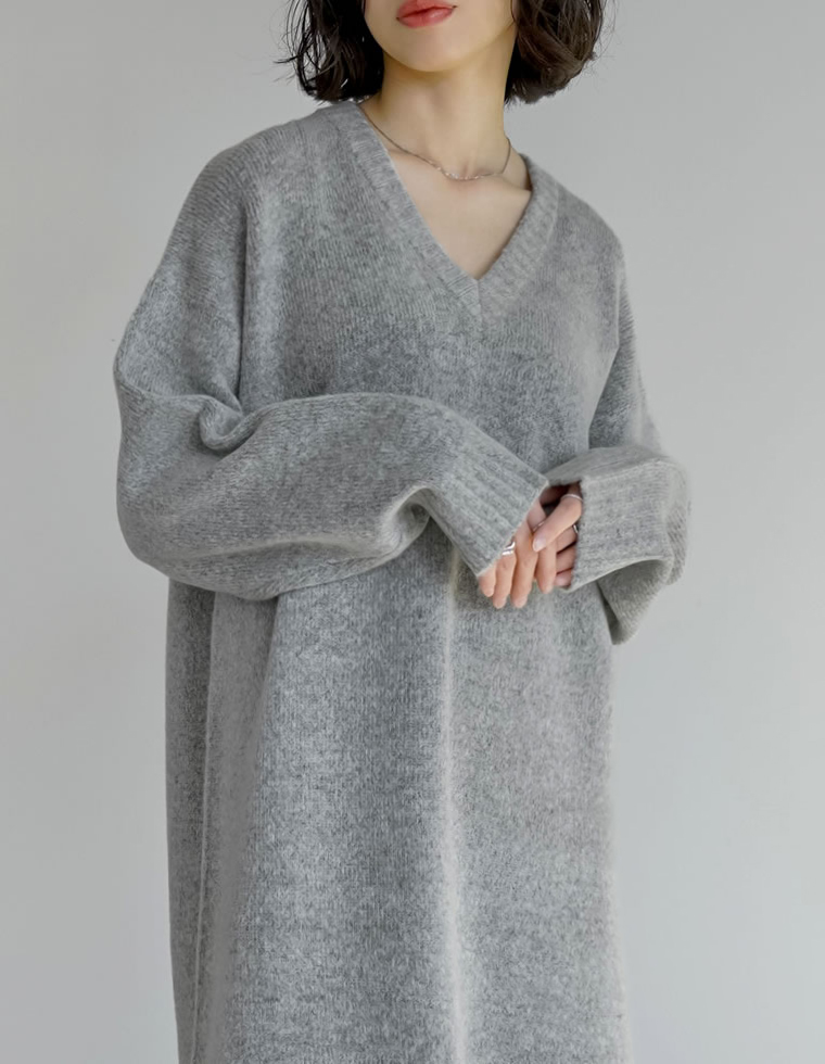ワンピース ニット 長袖 レディース 5色 低身長 ロング Vネック 体型カバー 洗える 新色追加 2025秋冬 | Re:EDIT | 05